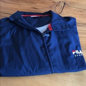 Navy and white windbreaker